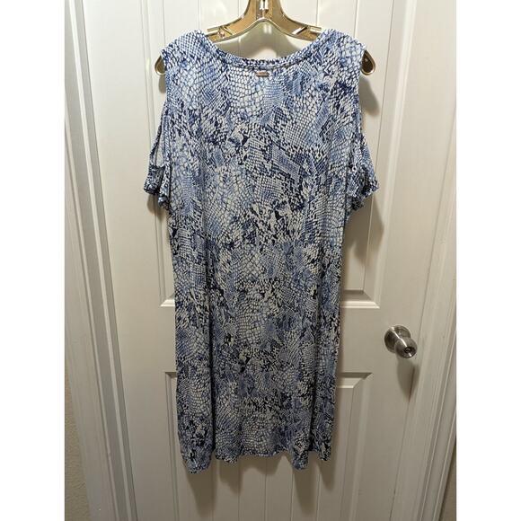 Calvin Klein Black Blue Animal Print Dress Cut Out Sleeves Spring Summer Sz. L - Picture 4 of 9